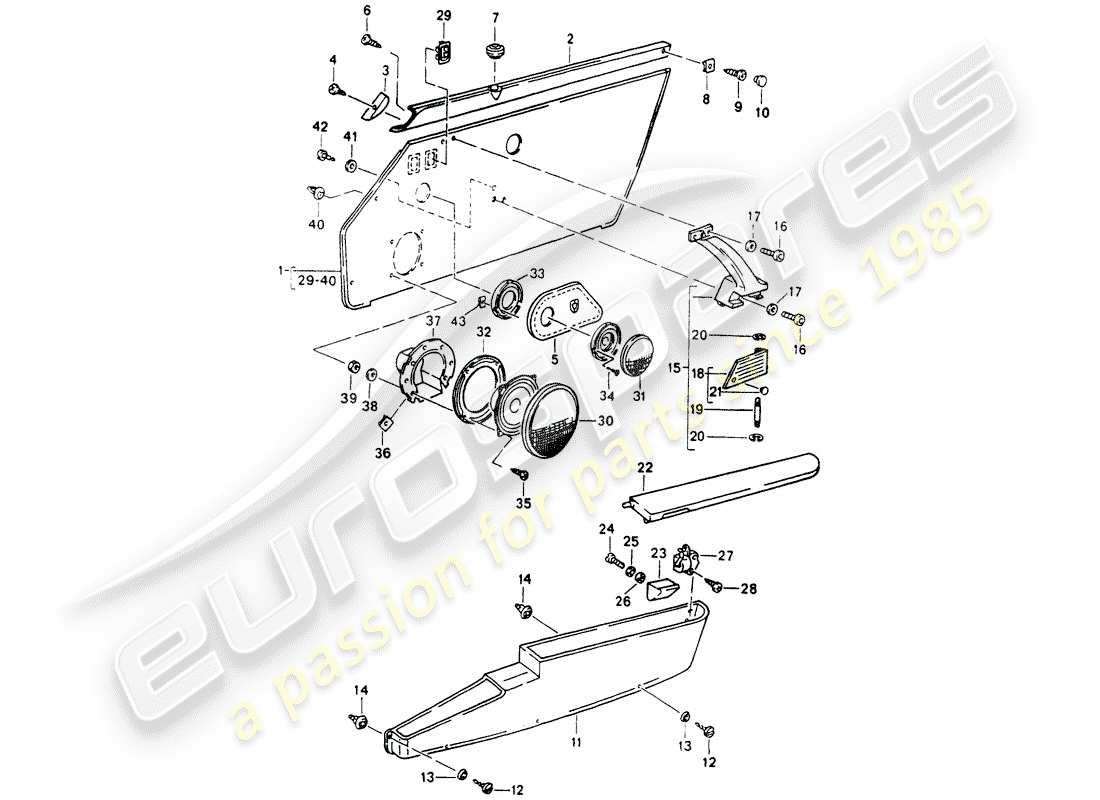 porsche 964 (1990) interior equipment - doors part diagram