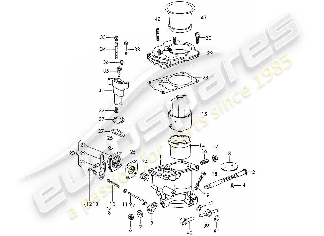 porsche 911/912 (1968) single parts - for - carburetor - - solex 40 pi-1 - - d >> - mj 1968 parts diagram