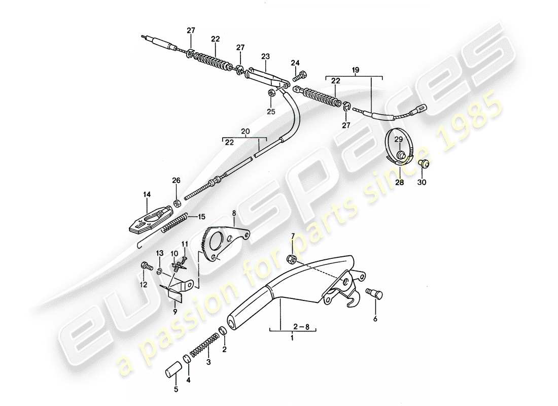 porsche 968 (1994) hand brake lever part diagram