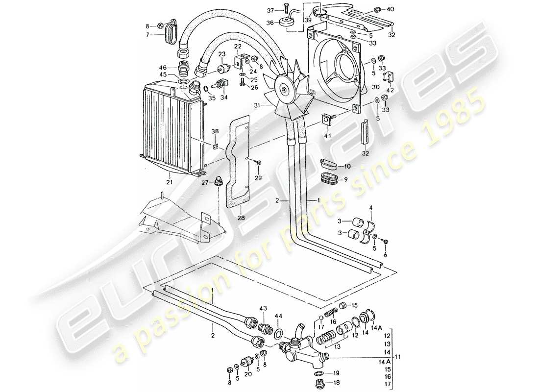 porsche 964 (1990) oil cooler - lines part diagram