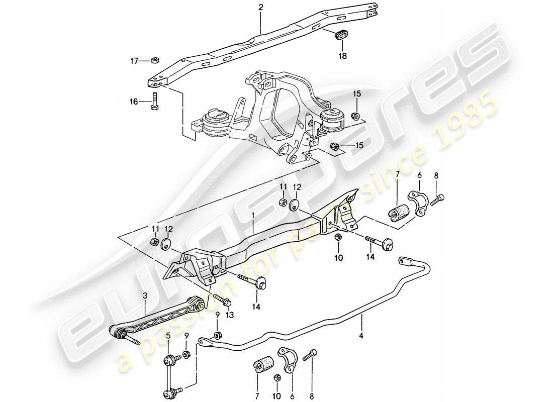 porsche 993 (1998) rear axle carrier - stabilizer part diagram