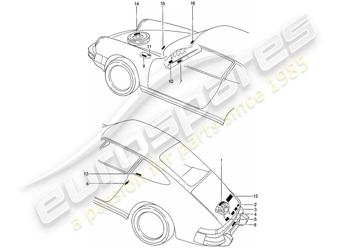 porsche 1988 (911) sticker parts diagram