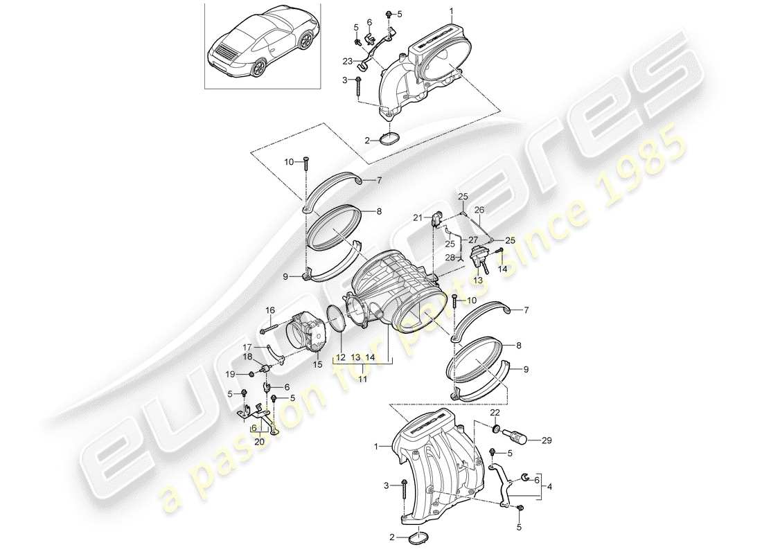porsche 997 gen. 2 (2010) intake air distributor parts diagram