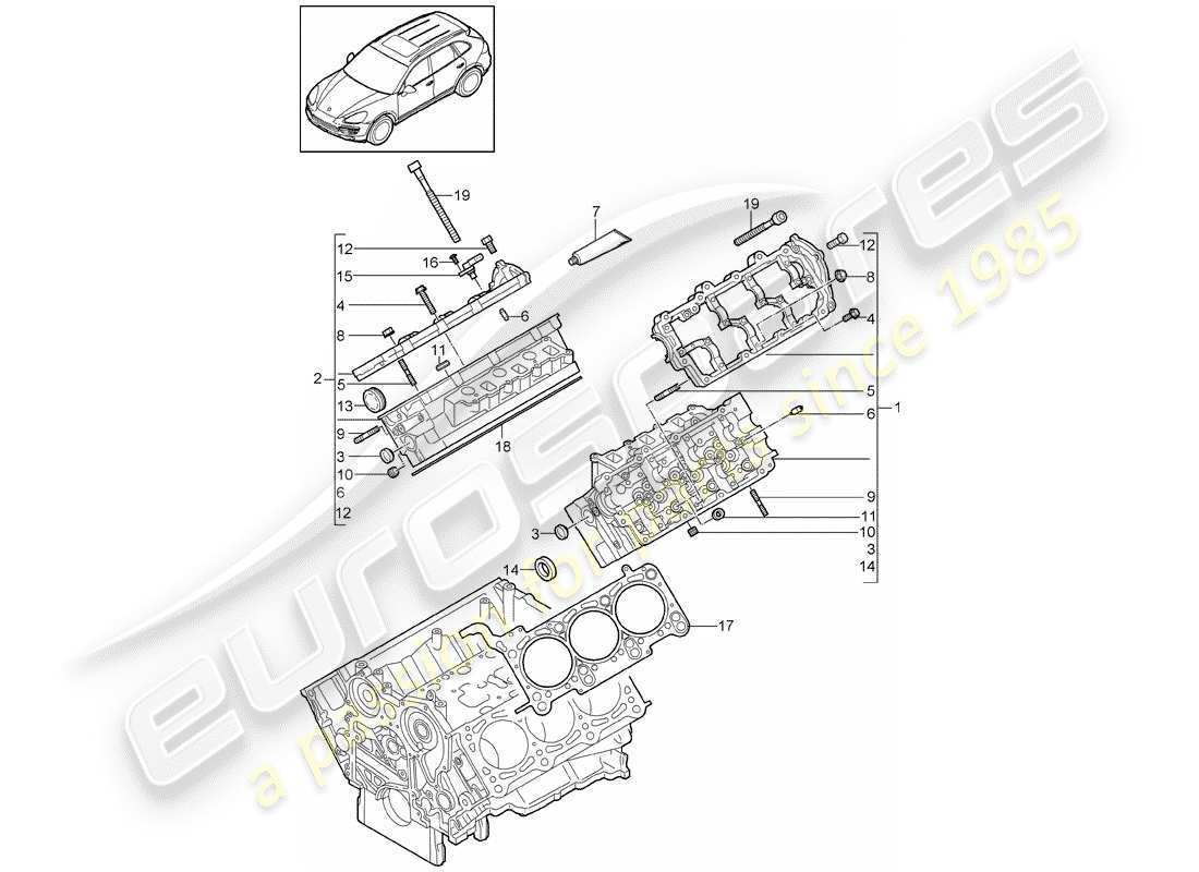 porsche cayenne e2 (2016) cylinder head parts diagram