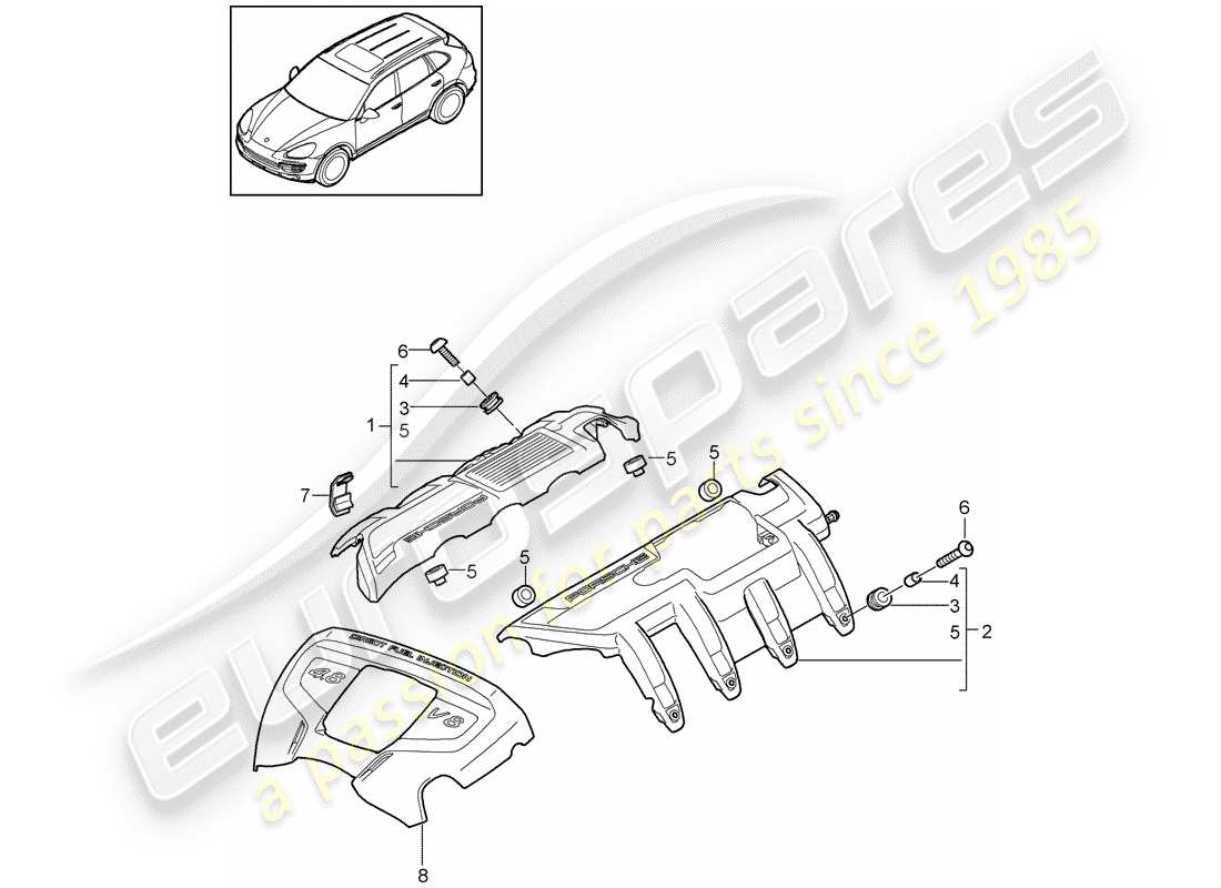 porsche cayenne e2 (2012) engine cover part diagram