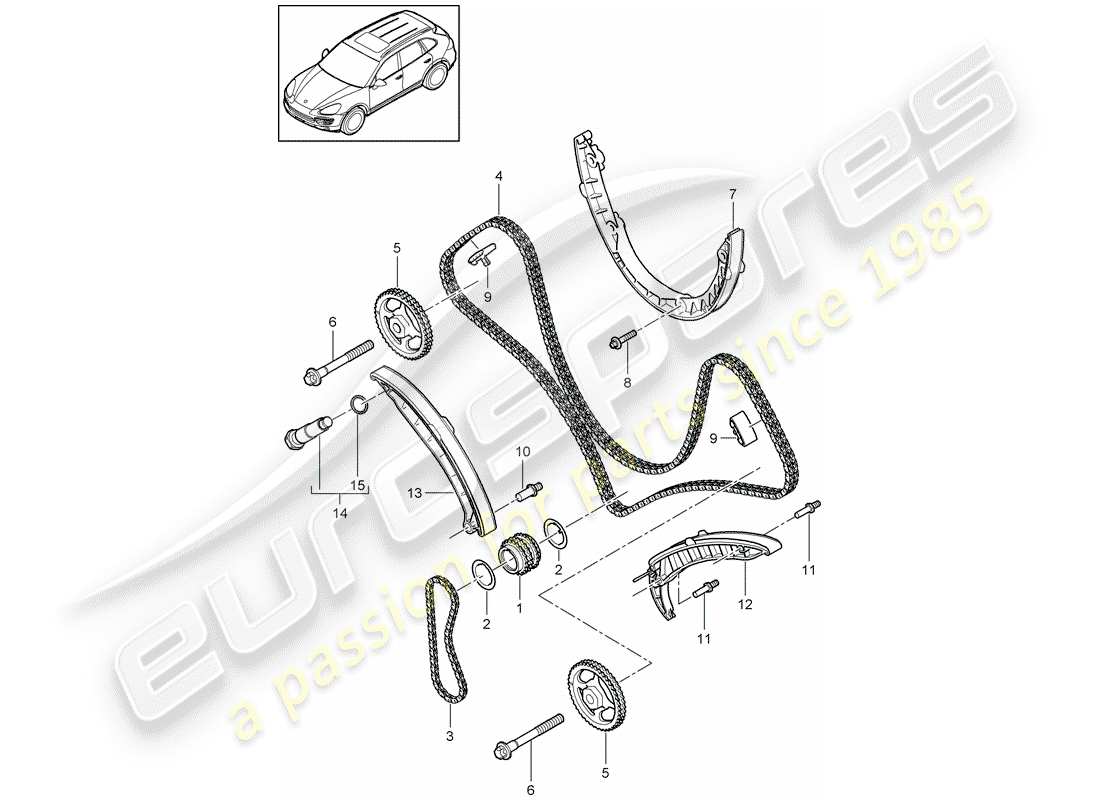 porsche cayenne e2 (2012) timing chain part diagram