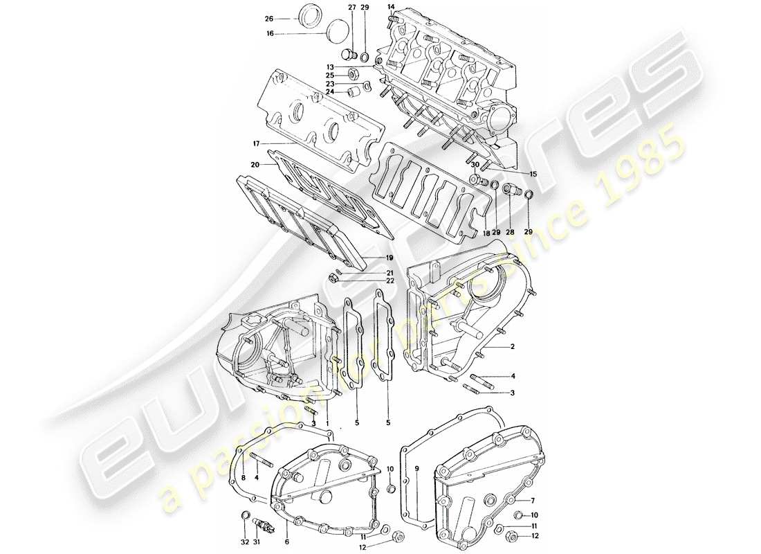 porsche 911 turbo (1977) chain case - camshaft housing part diagram