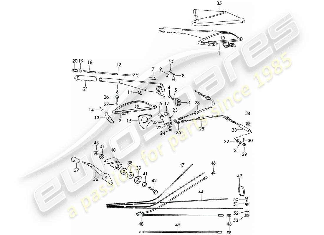 porsche 911/912 (1967) handbrake - heater - actuator - d >> - mj 1967 part diagram