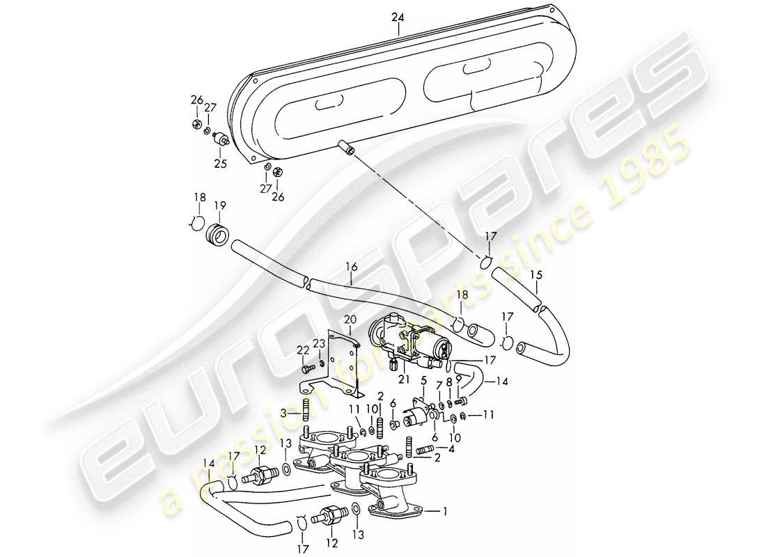 porsche 911/912 (1967) vacuum system - for - clutch release - for - sportomatic part diagram