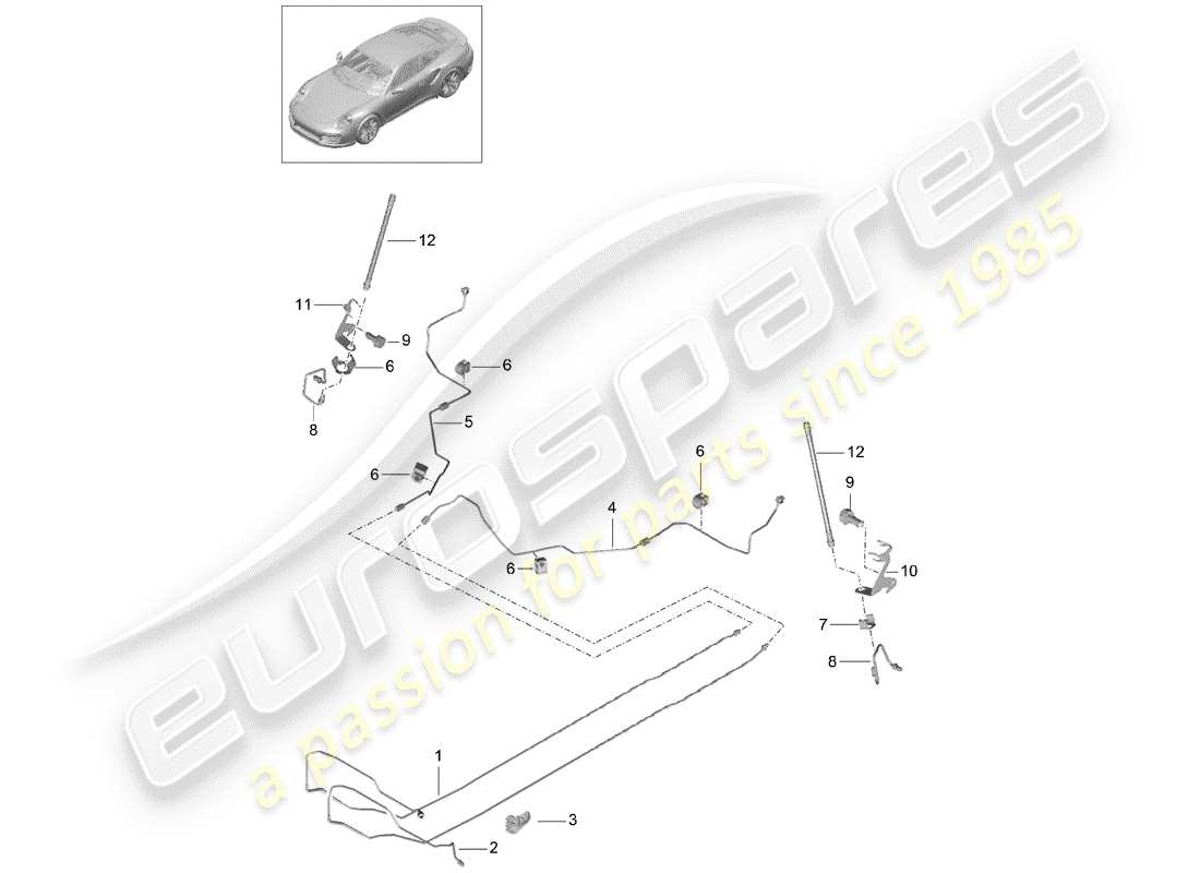 porsche 991 t/gt2rs brake line part diagram