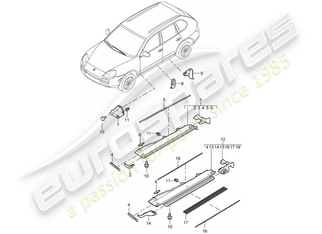 porsche cayenne (2004) trims part diagram