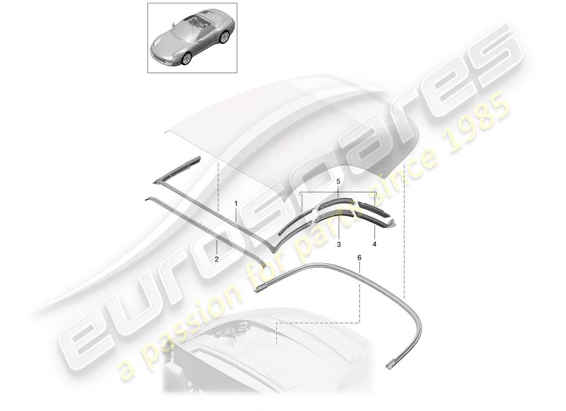 porsche 991 (2013) convertible top parts diagram