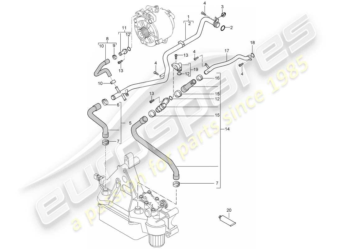 porsche cayenne (2005) water cooling part diagram