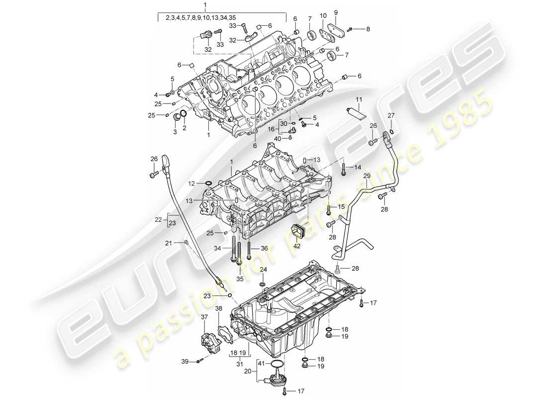 porsche cayenne (2005) crankcase part diagram