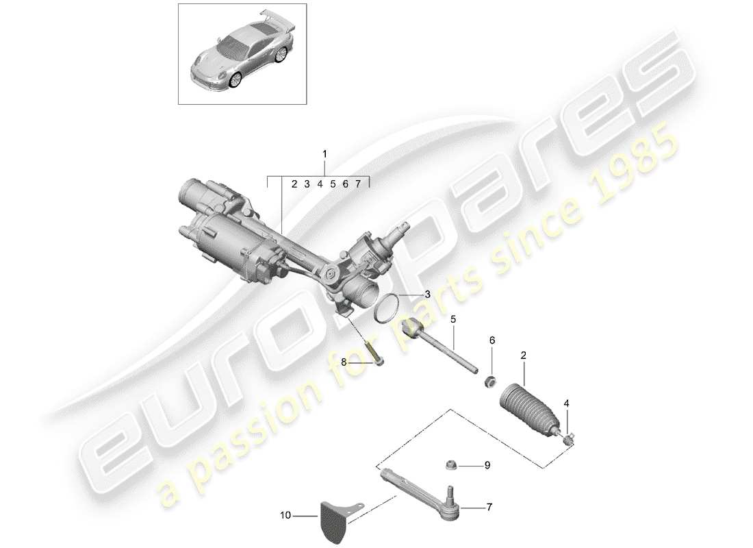 porsche 991 turbo (2016) steering gear parts diagram