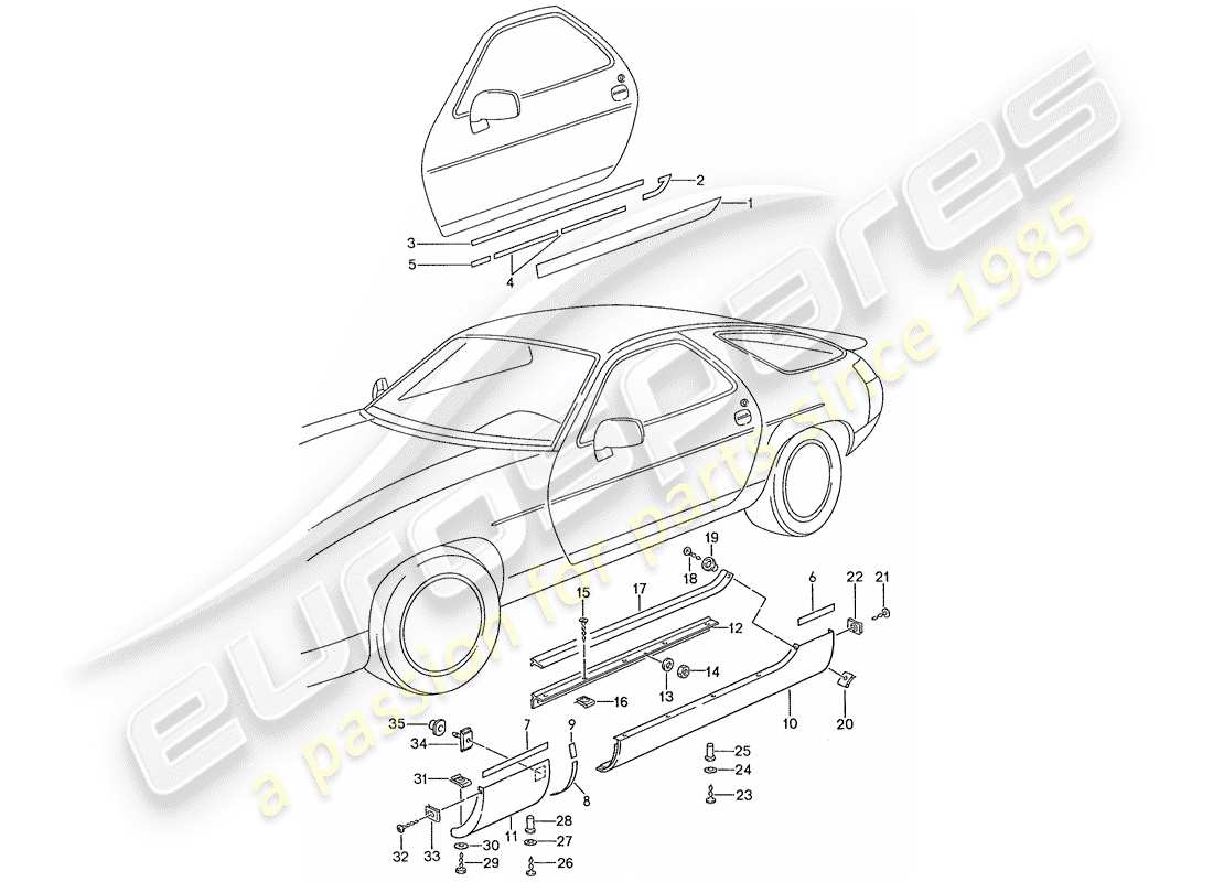 porsche 928 (1989) side member trim parts diagram