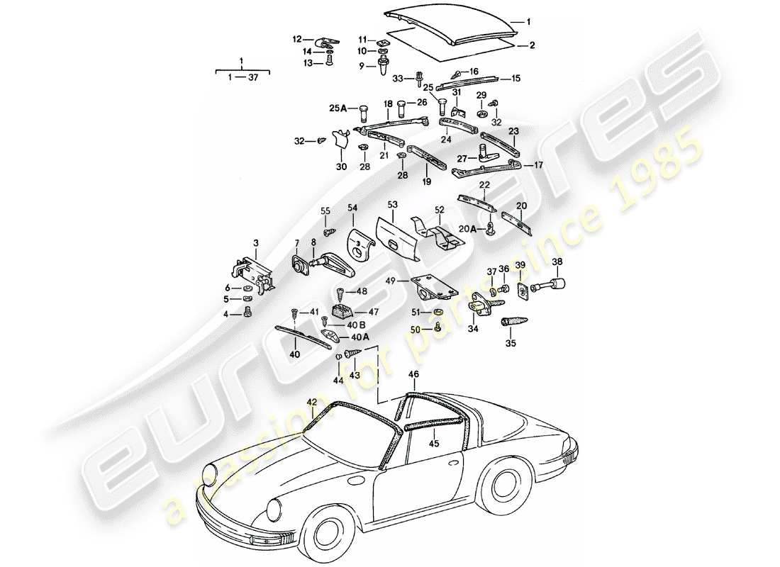 porsche 911 (1983) soft top parts diagram