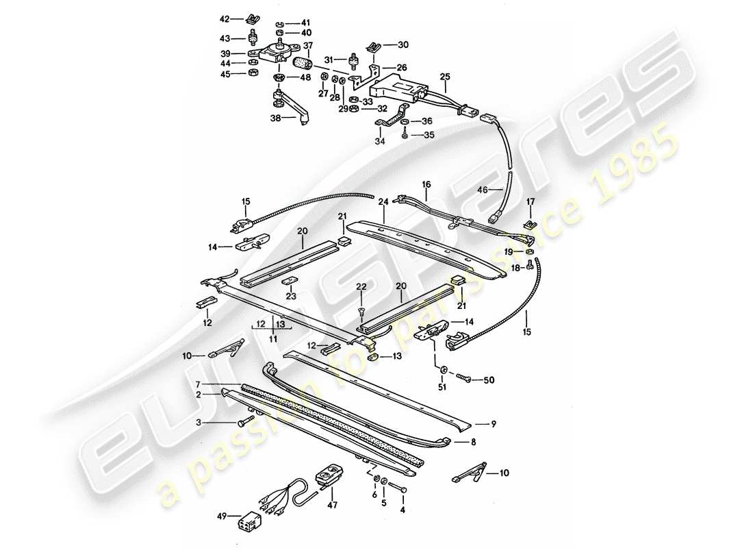 porsche 928 (1993) sunroof - installation parts - and - electric drive part diagram
