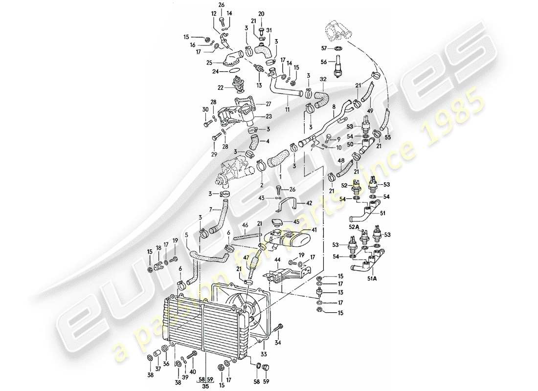 porsche 924 (1980) water cooling part diagram