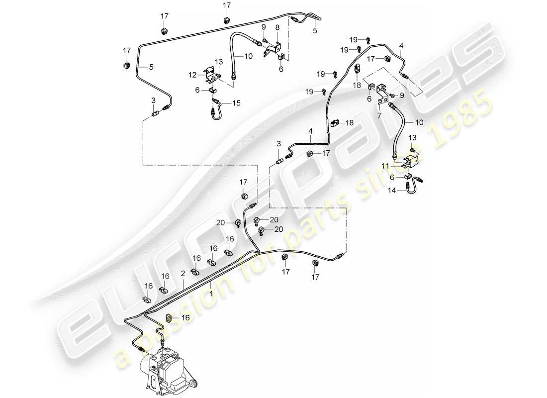 porsche carrera gt (2006) brake line - underbody - rear axle part diagram