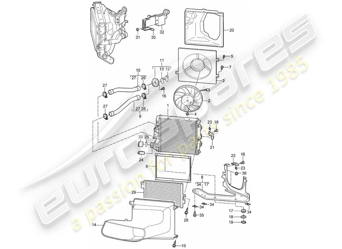 porsche boxster 987 (2008) water cooling 3 parts diagram