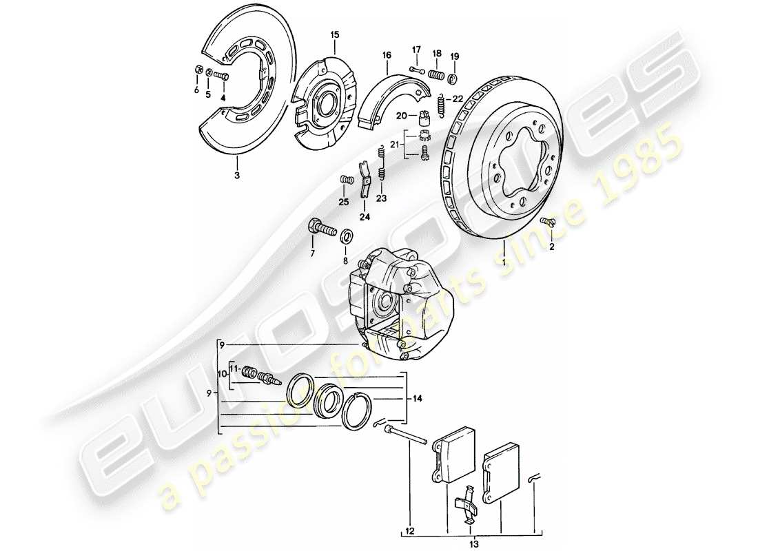 porsche 911 (1980) disc brakes - rear axle part diagram