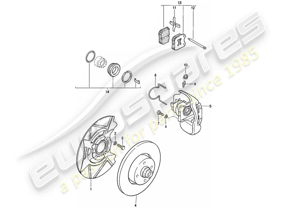 porsche 924 (1979) disc brakes - front axle part diagram