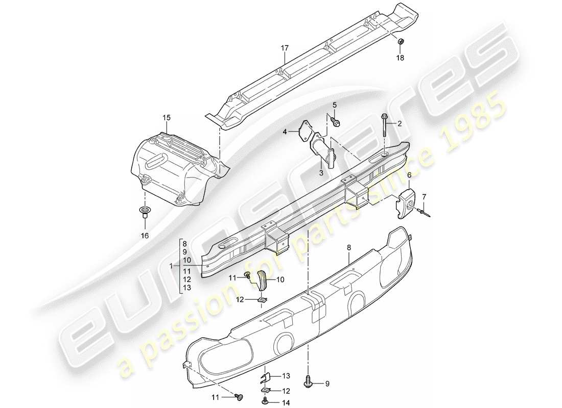 porsche 997 t/gt2 (2007) bumper part diagram