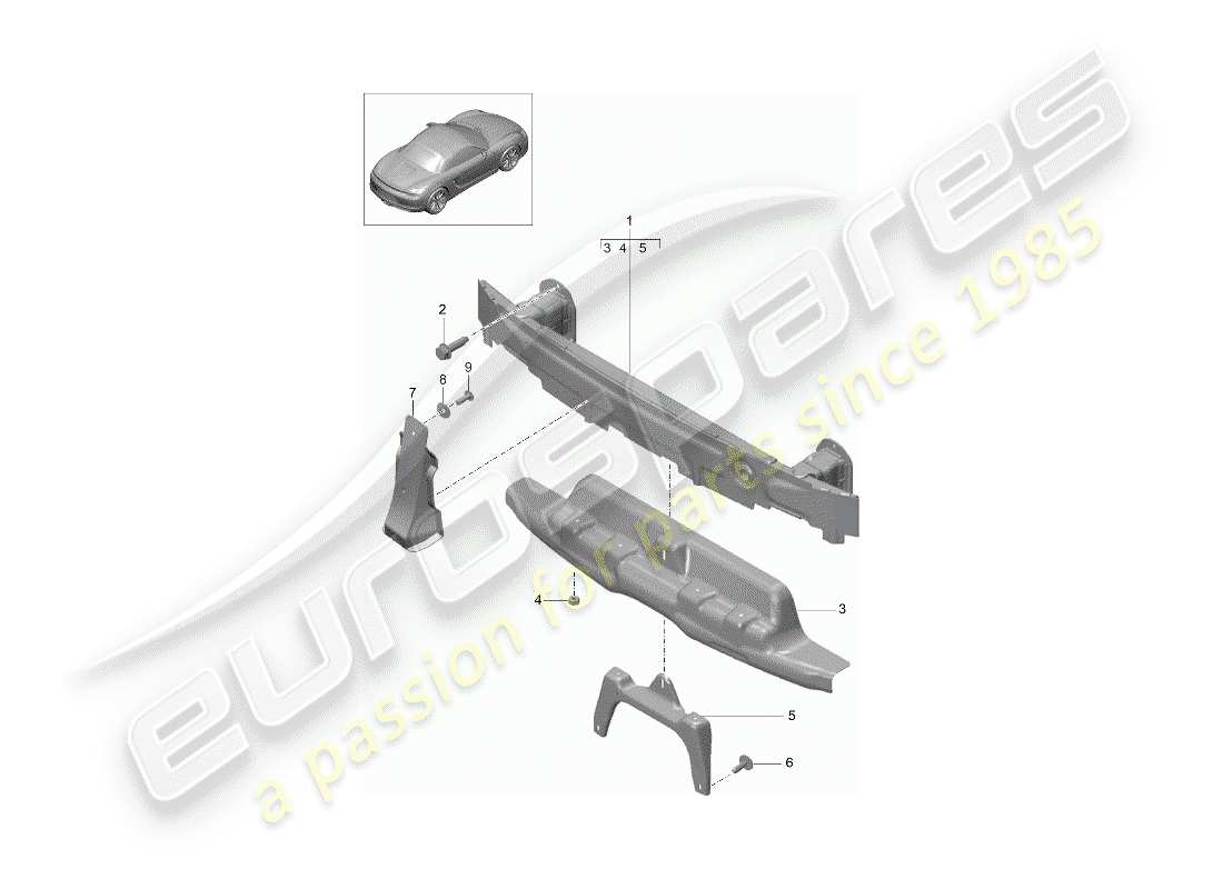 porsche boxster 981 (2013) bumper bracket parts diagram