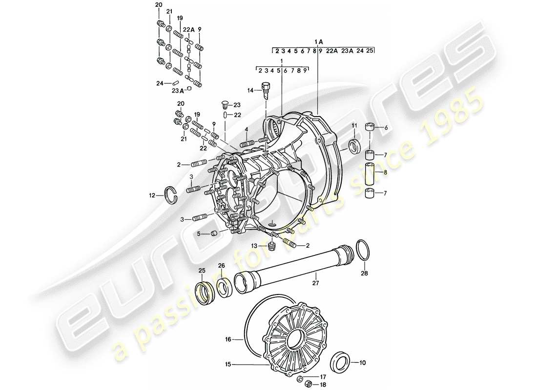 porsche 911 (1985) replacement transmission - transmission case part diagram