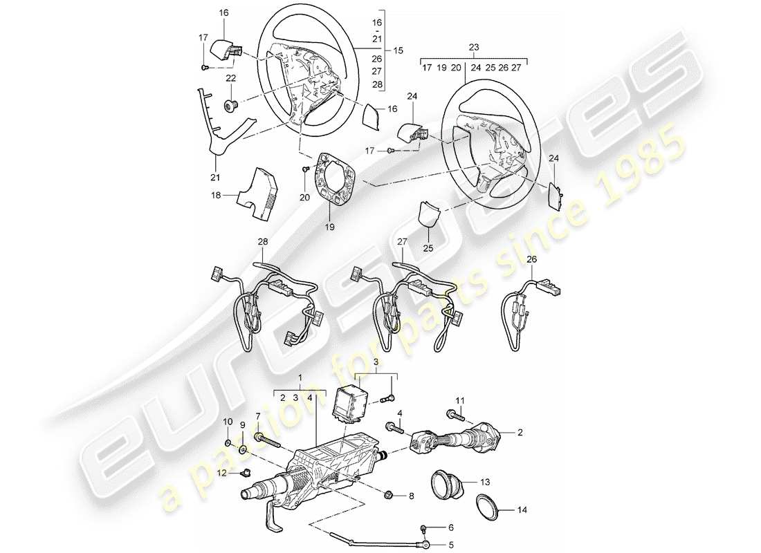 porsche boxster 987 (2006) steering protective pipe parts diagram