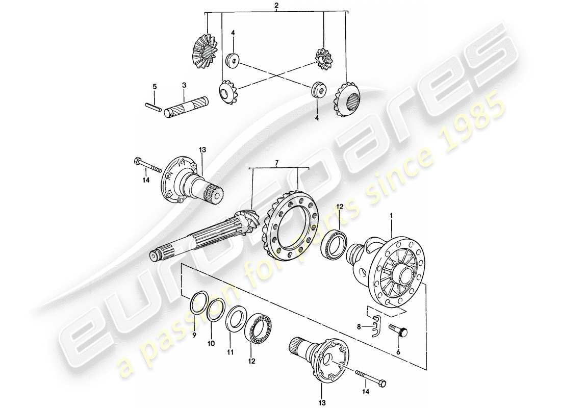 porsche 924 (1976) differential - 5-speed parts diagram