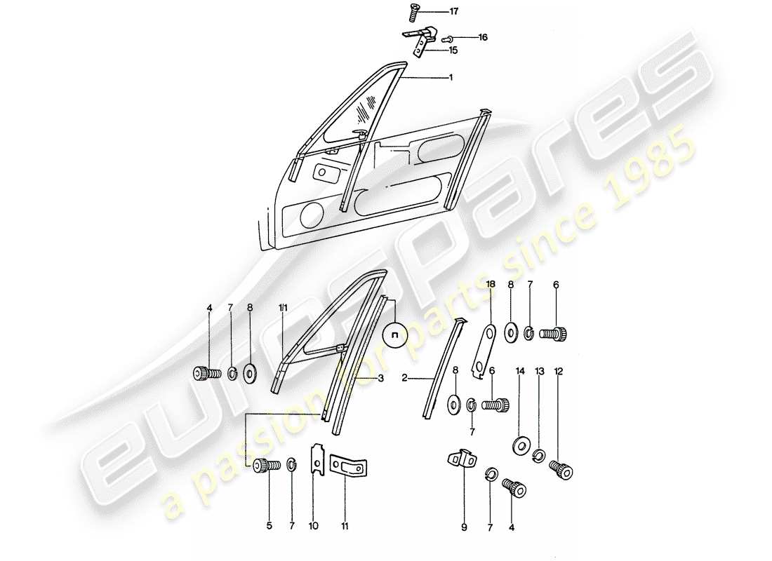 porsche 911 (1975) window frame part diagram