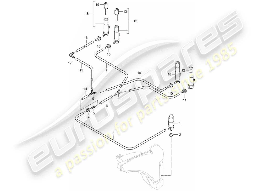 porsche 997 gt3 (2007) headlight washer system parts diagram