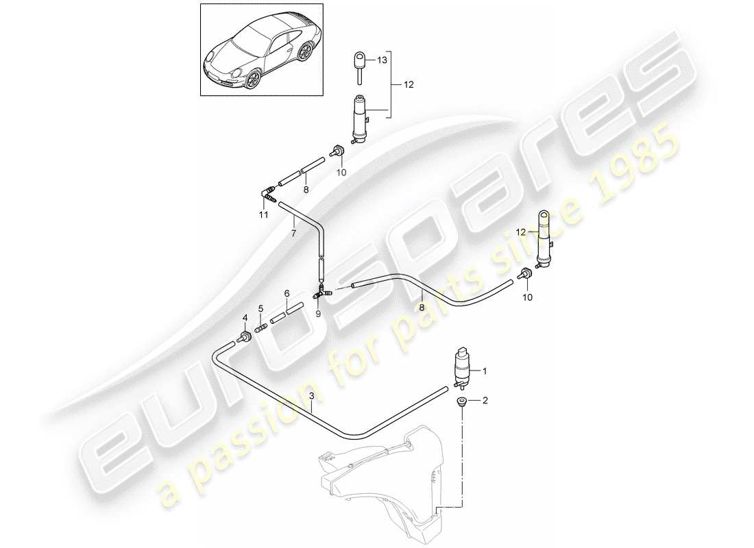 porsche 997 gen. 2 (2012) headlight washer system parts diagram