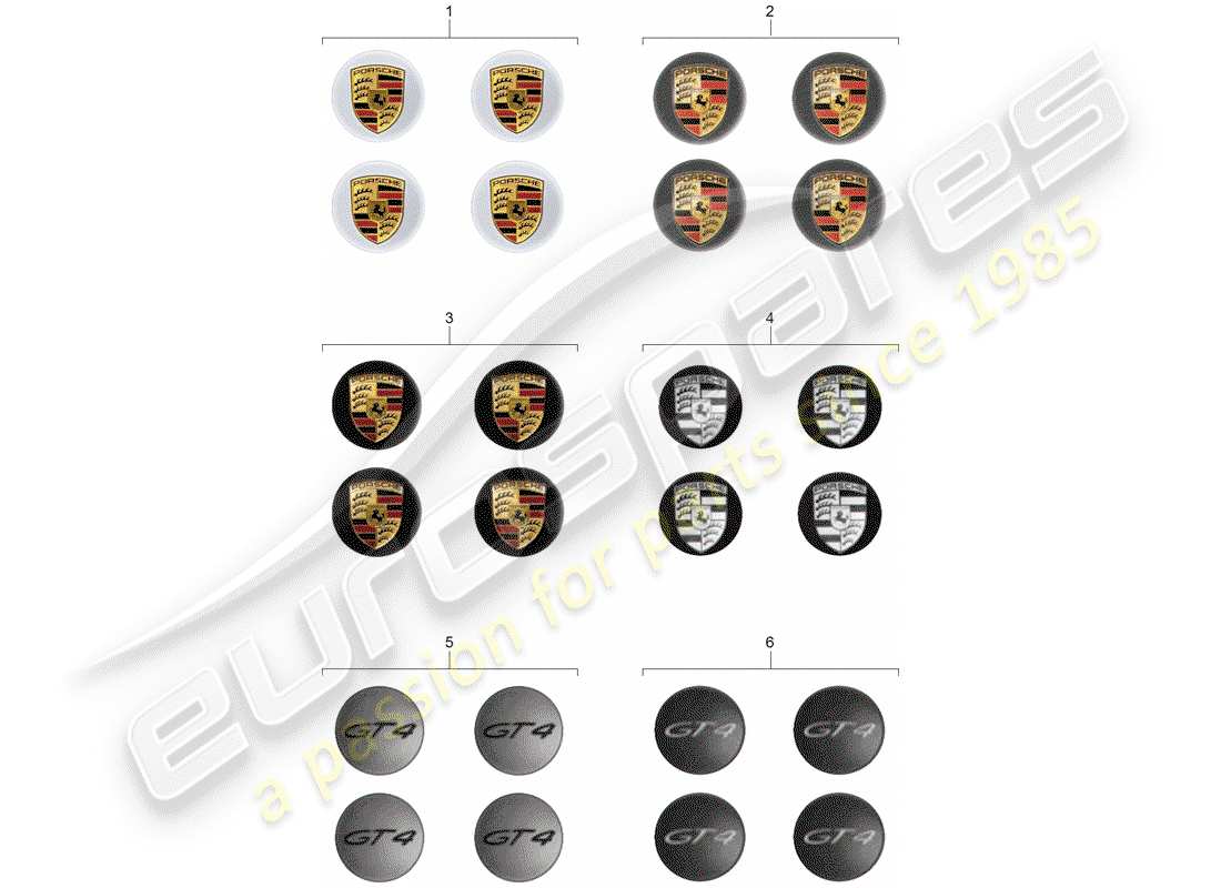 porsche tequipment 98x/99x (2016) wheel cap part diagram