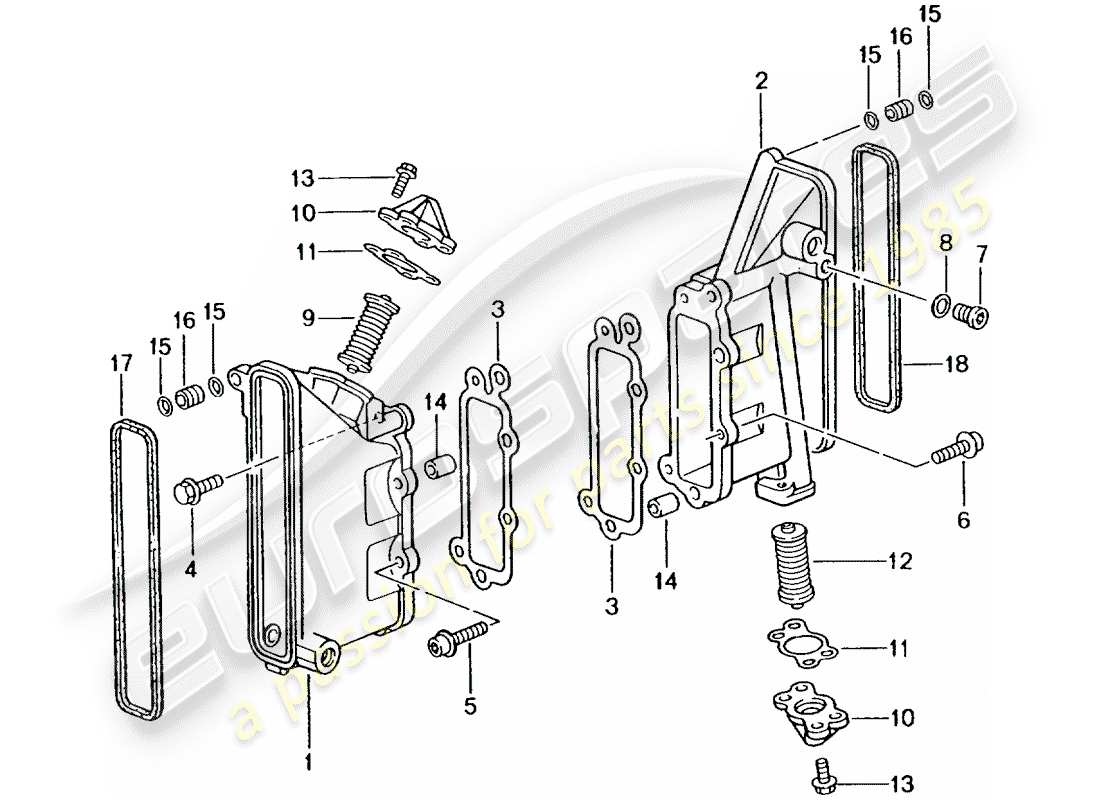 porsche 996 gt3 (2001) chain case - tensioner - chain parts diagram