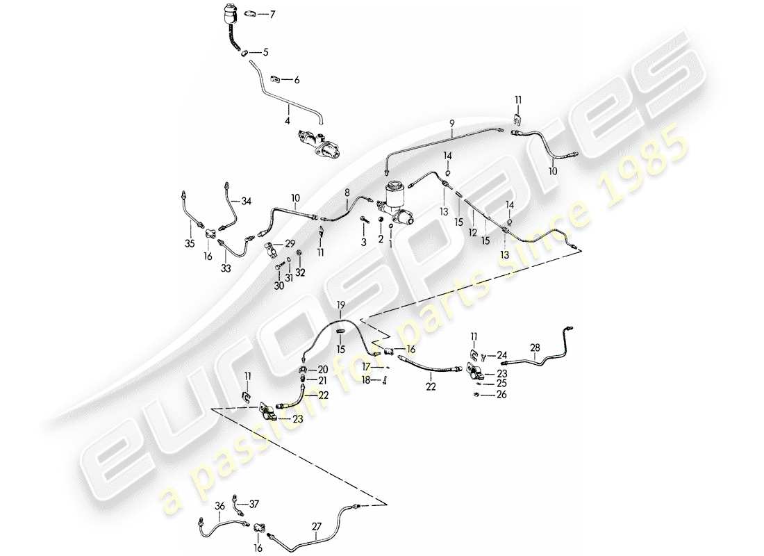 porsche 356b/356c (1960) brake lines part diagram