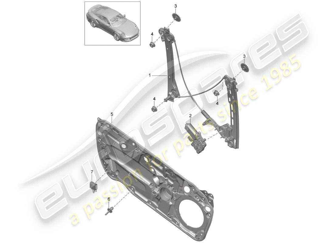 porsche 991 turbo (2016) window regulator parts diagram