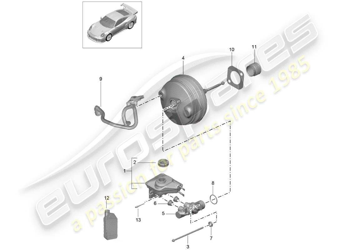 porsche 991 t/gt2rs brake master cylinder part diagram