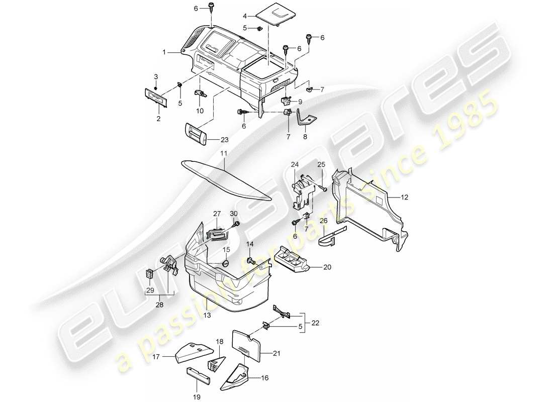 porsche 997 t/gt2 (2007) luggage compartment part diagram