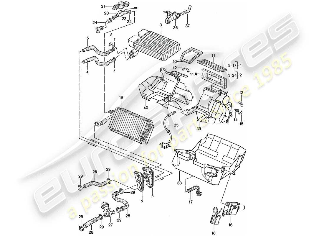 porsche 944 (1991) heater - air conditioner parts diagram