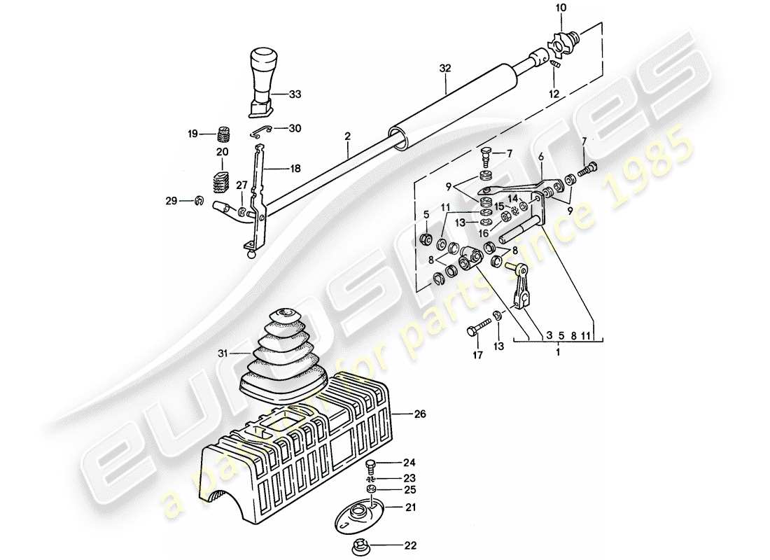 porsche 924 (1979) shift mechanism - manual gearbox part diagram