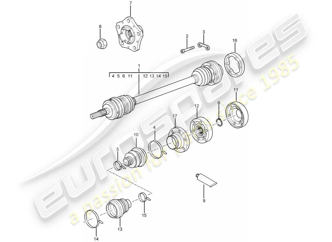 porsche 997 t/gt2 (2007) drive shaft part diagram