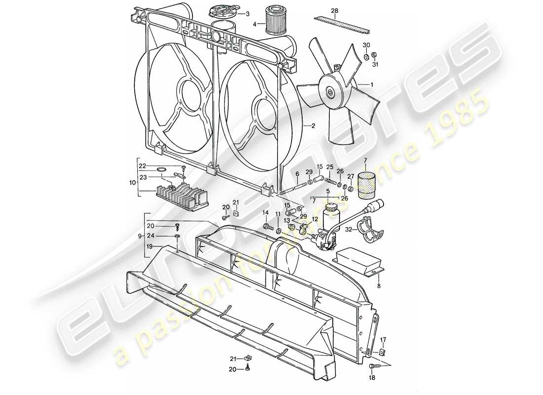 porsche 928 (1991) water cooling 2 parts diagram