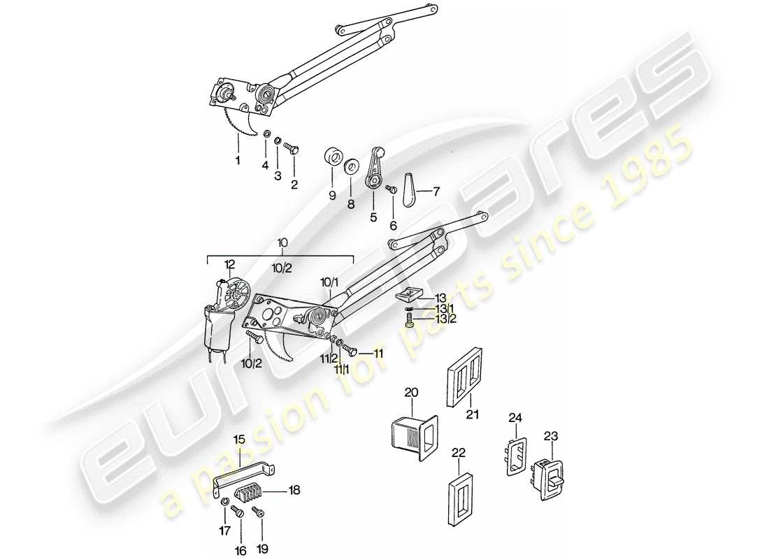 porsche 911 (1977) window regulator part diagram