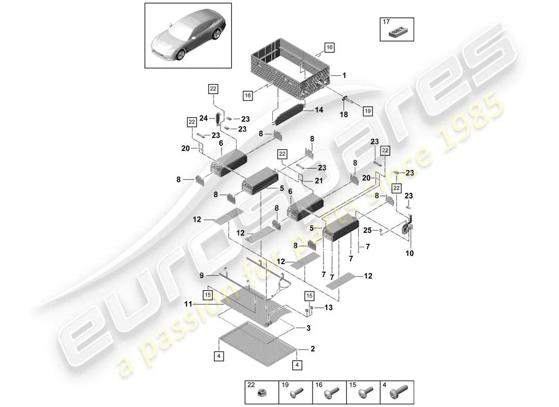 porsche panamera 971 (2019) high-voltage battery parts diagram