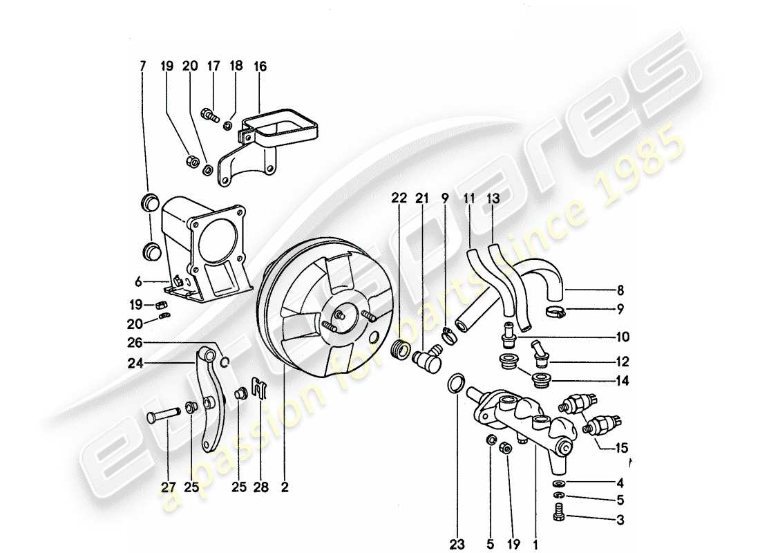 porsche 911 (1976) brake master cylinder - for vehicles with - brake booster - d - mj 1977>> part diagram