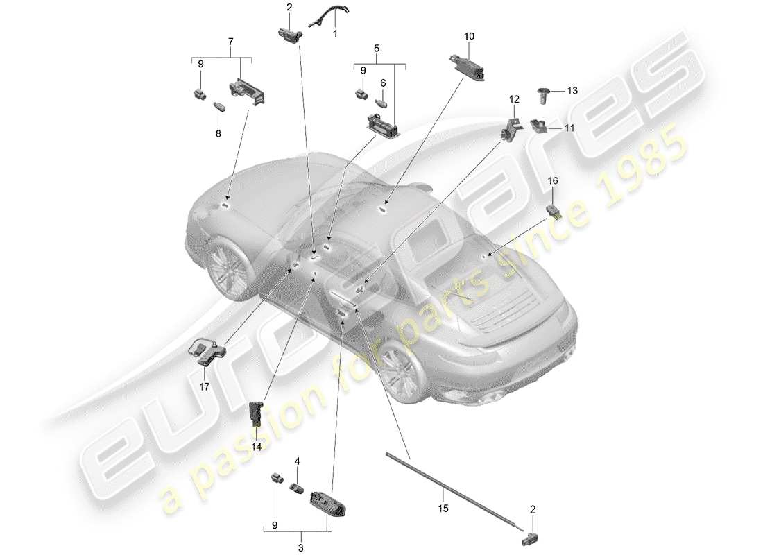 porsche 991 t/gt2rs interior light part diagram