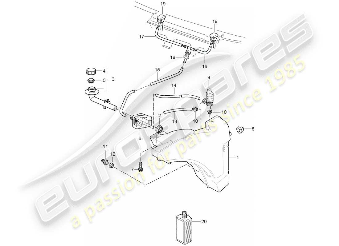 porsche 997 gt3 (2007) windshield washer unit parts diagram